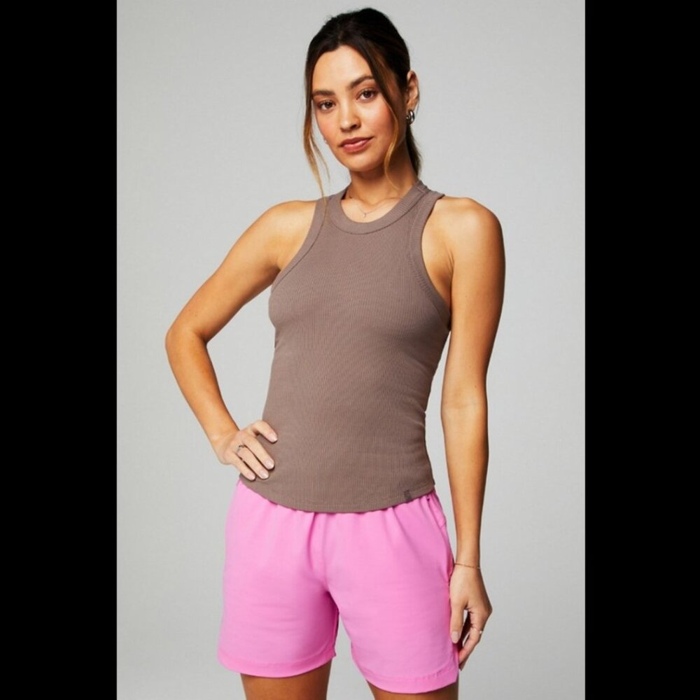 Fabletics High Neck Rib Built-In Bra Tank Desert Shadows Size Extra Large